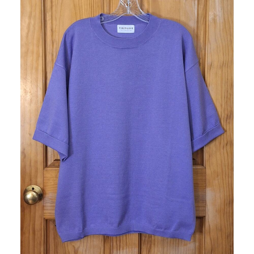 First Love by Lovelyn Sweater Women's Medium Lavender Classic Preppy Spring Y2K